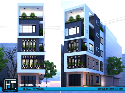 Thiết kế nhà ống hiện đại 5 tầng hai mặt tiền, diện tích: 4x15m